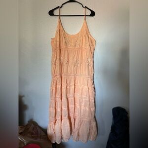 Peach Embroidered sequins maxi Dress